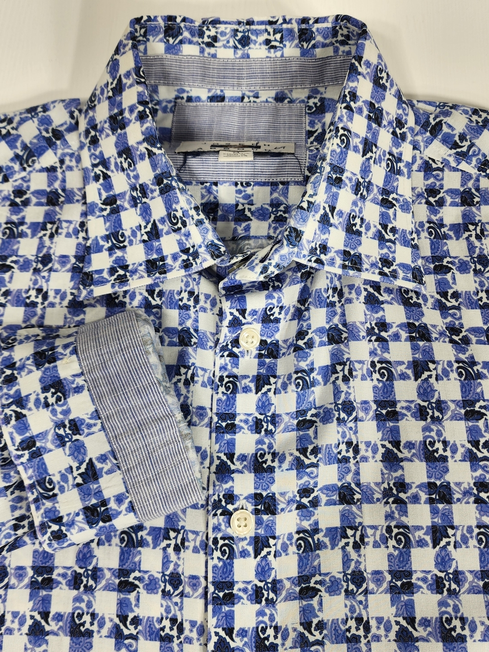 Joseph Abboud Blue and White Floral Check Dress Shirt